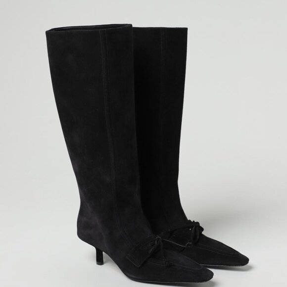 Burberry Women's Suede High Knee Tassel Heeled Boots Size 8 US Black - Picture 2 of 2